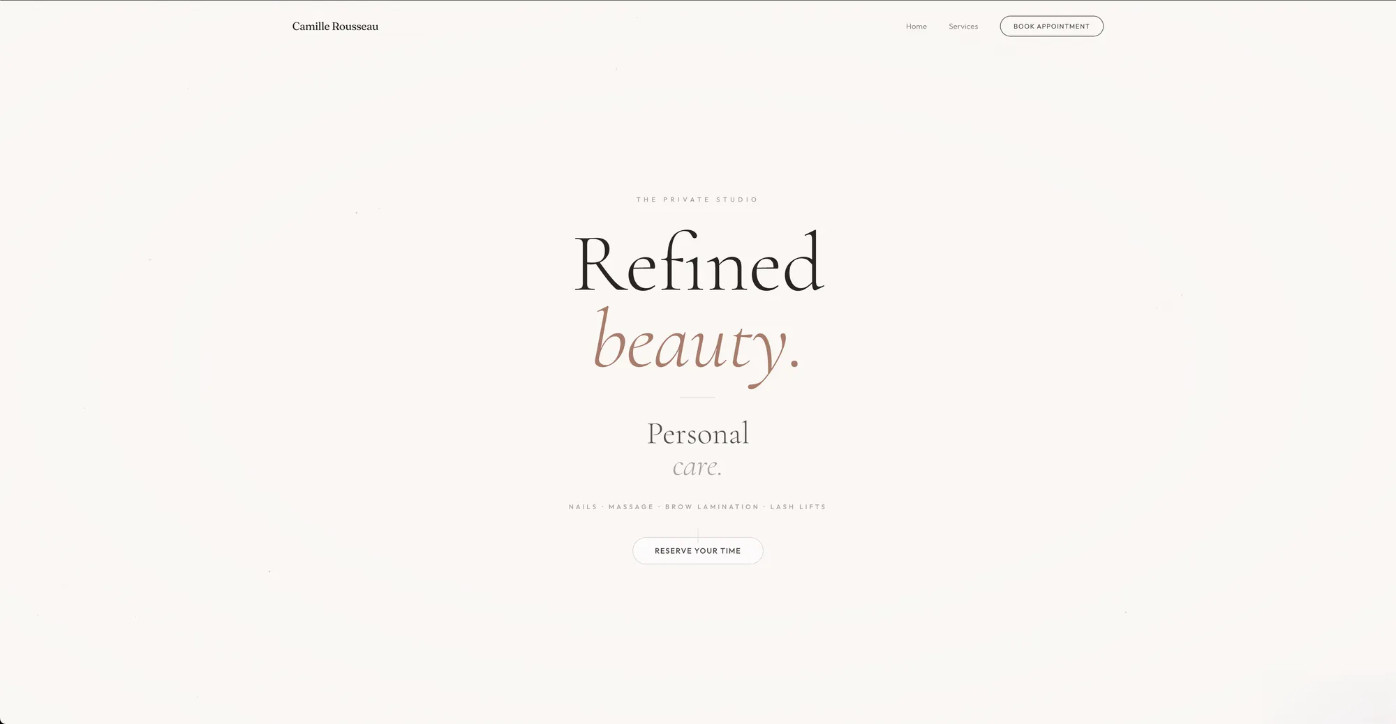 Beauty studio website with an editorial hero
